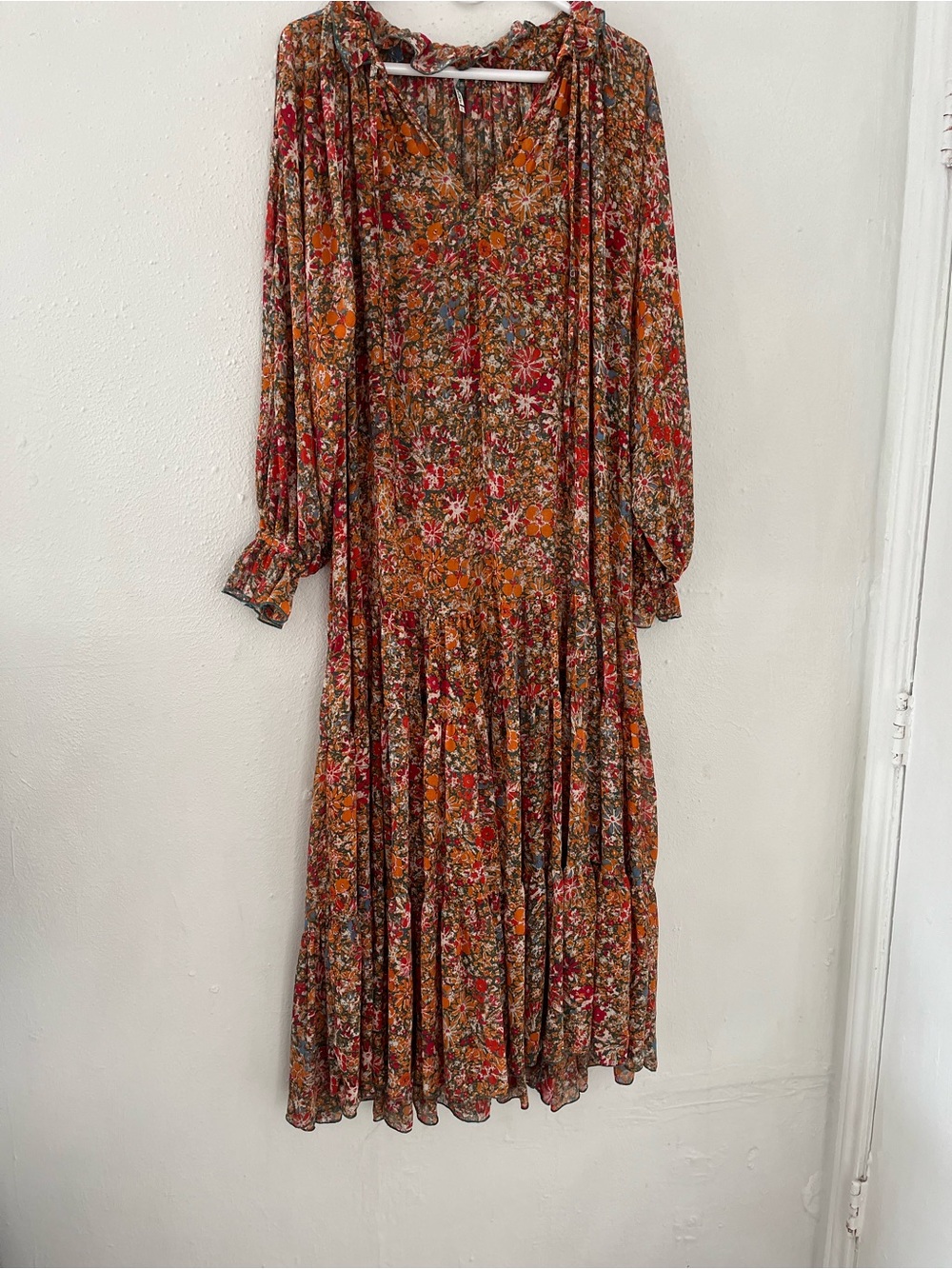 Free People Floral Tiered Maxi Dress - Rust Orange Multi